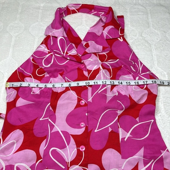 Expressions Womens Pink Floral Halter Romper Rayon Medium Button Front NWOT Y2K - Picture 4 of 9